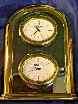SEIKO QHG003G Solid Brass Dual Clock~BNIB