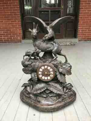 ANTIQUE VICTORIAN GERMAN BLACK FOREST MANTLE SHELF CUCKOO CLOCK EAGLE RAM GOAT