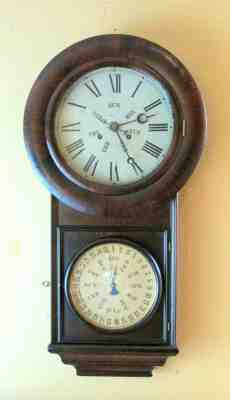 Rosewood Welch Spring Co. Weight Driven Double Dial B.B. Lewis Calendar Clock!