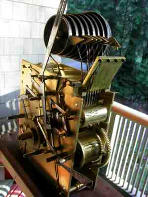 RARE ANTIQUE ENGLISH LONGCASE MOVEMENT 3 TRAIN MUSICAL 8 BELLS W/ 1760s DIAL