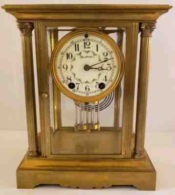 1908 SETH THOMAS Brass & Beveled Glass Corinthian Column Crystal Regulator Clock