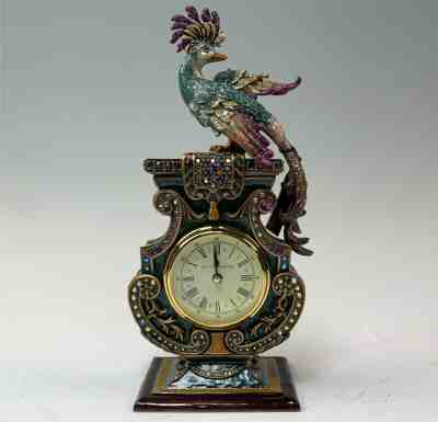Jay Strongwater Enamel Jeweled Phoenix Bird Desk Clock $1400 MSRP