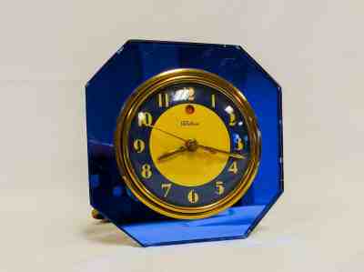 VTG ART DECO 1930S TELECHRON ELECTRIC DESK ALARM CLOCK BLUE GLASS WORKING