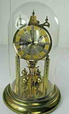 Haller Simonswald 400-day Anniversary Clock Glass Dome Germany 