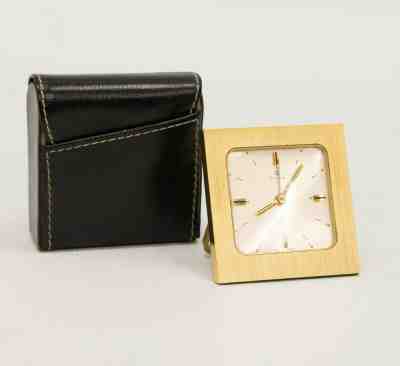 Vintage Cyma Travel Alarm Clock With Leather Pouch and Warranty Papers