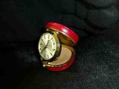 EXC VINTAGE SWISS BUCHERER 17 JEWELS ALARM POCKET / TABLE TOP LEATHER CASE WATCH