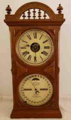 Working 1880 ITHACA Double Dial Walnut Perpetual Calendar Shelf Clock with Alarm