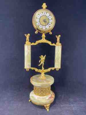 Blessing W Germany Vintage Wind up Alarm clock golden angels Marble stand Rare