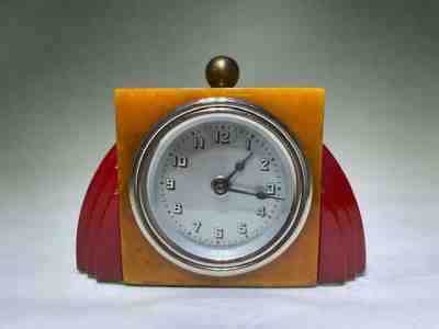 Antique Red/Orange Waterbury Catalin Art Deco Shelf Mantel Clock