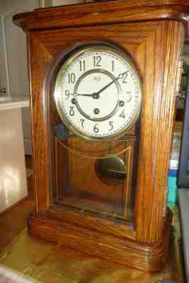 vtg Franz Hermle single chime oak mantel clock West Germany Sligh USA