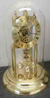 GORGEOUS GERMAN BRASS & GLASS SIEGFRIED HALLER 400 DAY ANNIVERSARY MANTEL CLOCK!