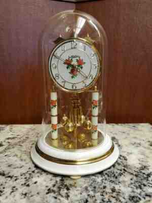 Old SIEGFRIED HALLER SIMONSWALD Germany Brass ANNIVERSARY CLOCK Under Glass Dome