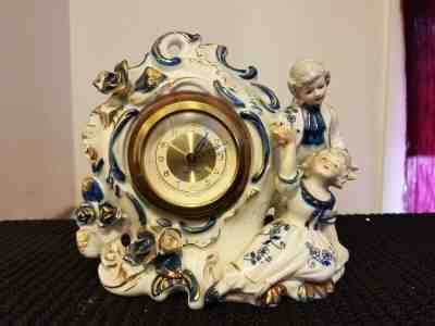 Vintage 1950s?  MERCEDES Porcelain Figure Mantel WIND UP Clock GERMANY WORKS!