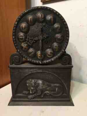 Rare Lenzkirch Lion Clock Austrian Vienna Secession Arts & Crafts Hidden Safe