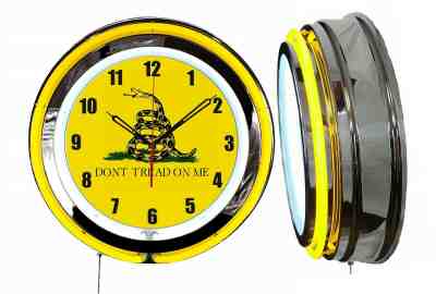 Don't Tread On Me 19" Yellow Neon Clock Man Cave Garage Bar Chrome Finish