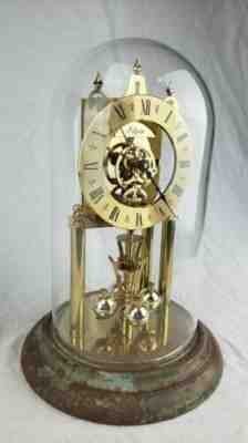 Elgin S Haller Skeleton Time Bomb Anniversary Clock 400 Day Glass Dome Vintage
