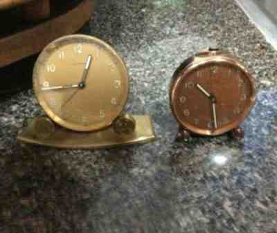 2 -VINTAGE 1948  FROM THE CRIMMINGS GIRLS BRASS CYMA WATCH CO SWISS ALARM CLOCKS