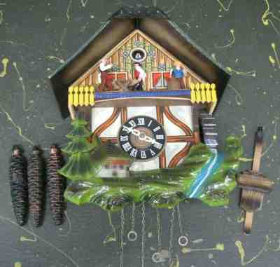 Emil Schmeckenbecher original black forest cuckoo clock, musical chalet workmen