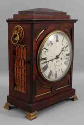 Early 19thC Antique English Double Fusee Figulred Mahogany Bracket Mantle Clock