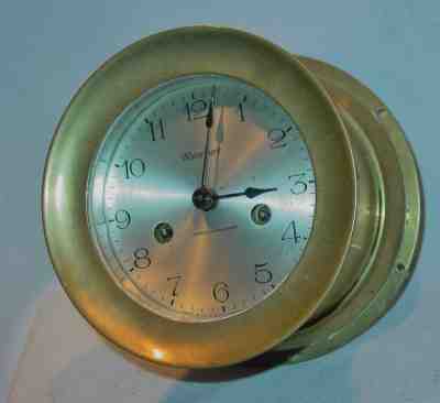Old Brass Waterbury Ship's Clock 5.5"D -  AS IS
