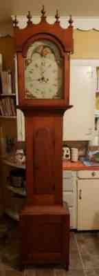 C.1820 Pennsylvania Sheraton Cherry Long Case Clock ~Very Tall W/ Moon Dial~