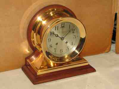 CHELSEA ANTIQUE SHIPS CLOCK~COMMANDER MDL~ 6 IN DIAL~1911~RED BRASS~HOUSE STRIKE