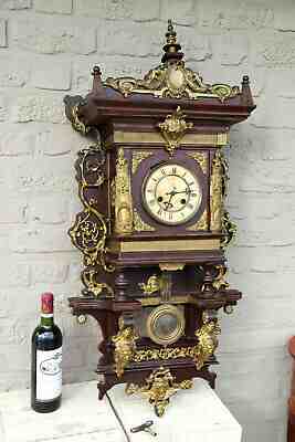 Huge 37" junghans Antique Wood bronze satyr dragon gothic wall regulator clock 