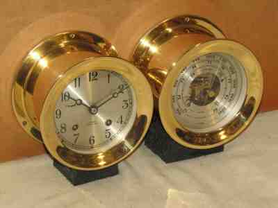 CHELSEA VINTAGE SHIPS BELL CLOCK/BAROMETER SET 1972 RESTORED