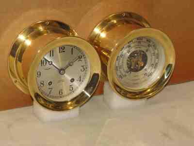 CHELSEA VINTAGE SHIPS BELL CLOCK/BAROMETER SET 1983 RESTORED