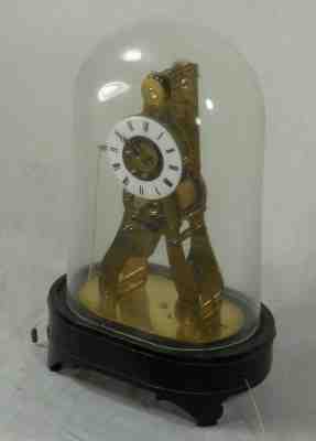 Rare Miniature Silk Suspension Skeleton Clock With Alarm & Glass Dome Circa 1845