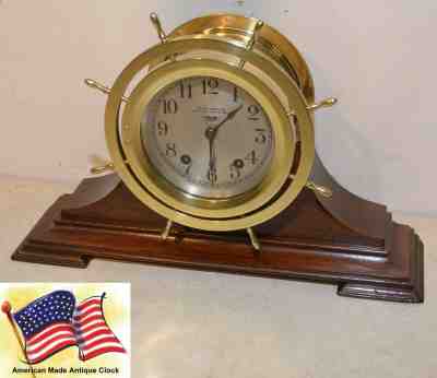 RESTORED SETH THOMAS SHIPS BELL 4 1938 ANTIQUE SHIPS BELL STRIKE CLOCK AND BASE