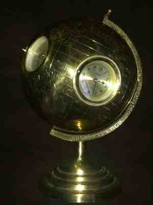 Vintage Brass Globe Clock New York Japan Hong Kong London Paris 5 Clocks 16"