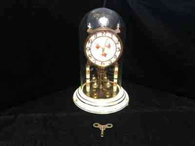 Kundo Triple Floral Face Anniversary Clock With Glass Dome And Key - Working
