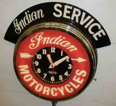 A 22" Indian Motorcycle neon Clock,  Retro Dealership Service