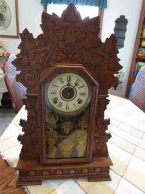 ANTIQUE GILBERT ROSE GINGERBREAD MANTLE CLOCK