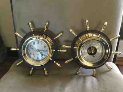 1966 CHELSEA CLOCK CO. YACHT WHEEL PILOT MODEL SHIPS BELL & BAROMETER RESTORED