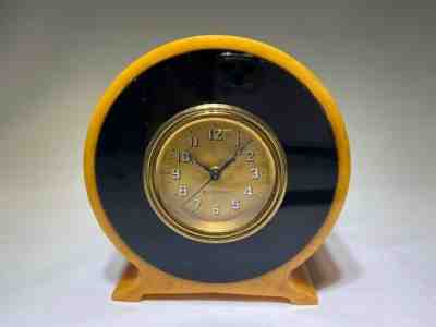 Art Deco Waterbury Electric Yellow/Navy Blue Catalin Clock 