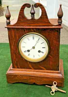 Pre-1820's E. GALLOTT FRENCH Cottage Wood Mantle Clock - Dated 1804 Inscription