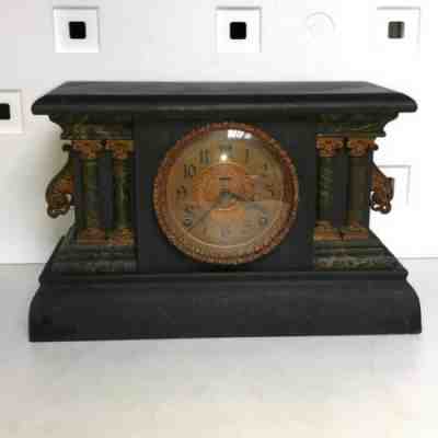 Beautiful 1930's Ingraham "Anchor" Black Enamelized Wood Mantel Clock