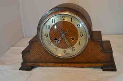 Vintage Wooden English Mantle Clock, time & strike, complete, w/ quartz movment