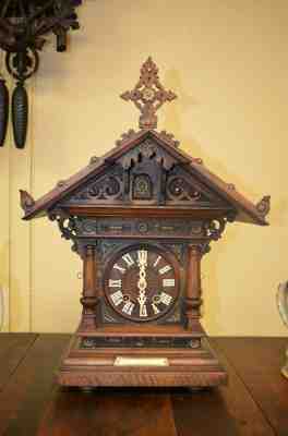 ANTIQUE BLACK FOREST ALEXANDER FLEIG VERY RARE SHELF/MANTEL CUCKOO CLOCK 1800'S