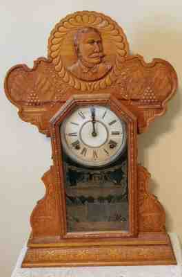 Vintage E. Ingraham Admiral Dewey Pressed Oak Shelf Clock
