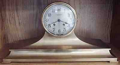 ANTIQUE 1917 CHELSEA TAMBOUR #4 HEAVY BRASS MANTEL CLOCK FOR RESTORATION