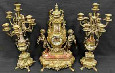 Brevettato Garniture Imperial 3 Pcs Mantel Clock, Candelabras
