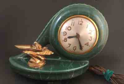 RARE Mid Century Art Deco Sessions Speedboat Racer Trophy Desk Mantle Clock MCM