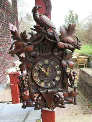 Antique circa 1880 Black Forest Beha Cuckoo Clock Spring Driven Wood Plate