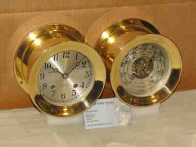 CHELSEA VINTAGE SHIPS BELL CLOCK/BAROMETER SET 1977 HINGED RESTORED