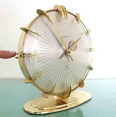 EUROPA SUNBURST Mantel Clock Alarm XXL Vintage 8 day 7 JEWELS! Germany SERVICED!