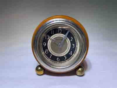 Art Deco Orange/Brown Catalin New Haven Barrel Clock