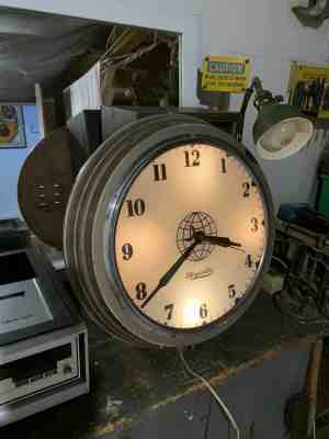 Vintage Art Deco 20" Advertise Industrial Light Up Wall Clock Reverse Painted